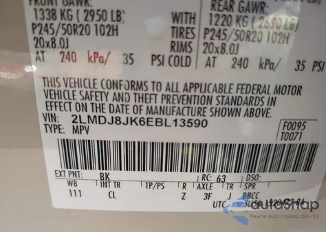 2014 Lincoln Mkx из США, поврежденный, VIN 2LMDJ8JK6EBL13590